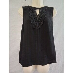 Pale Sky Women Medium Black Sleeveless Embroidered Blouse‎